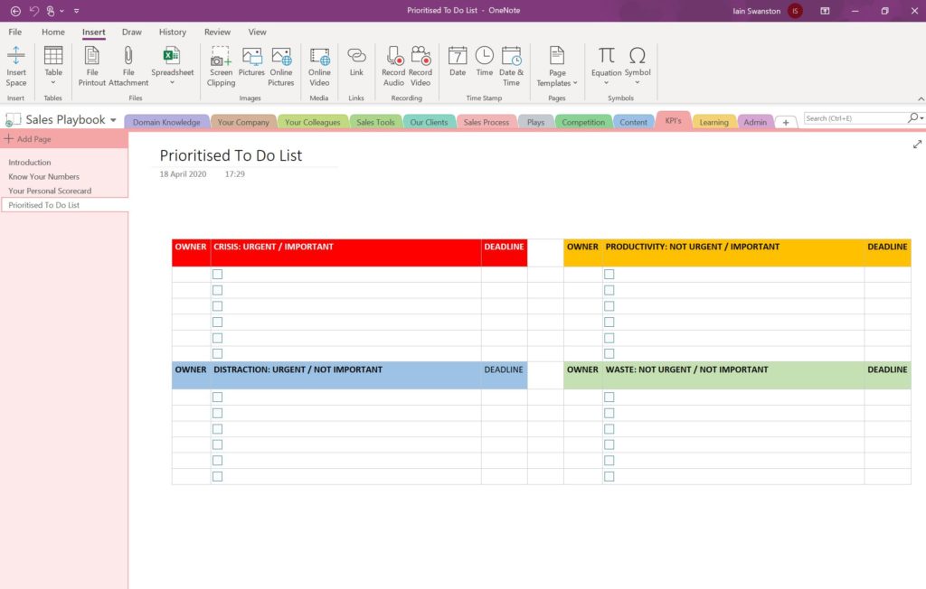 Menggunakan OneNote untuk Pengurusan Jualan - Senarai Tugasan