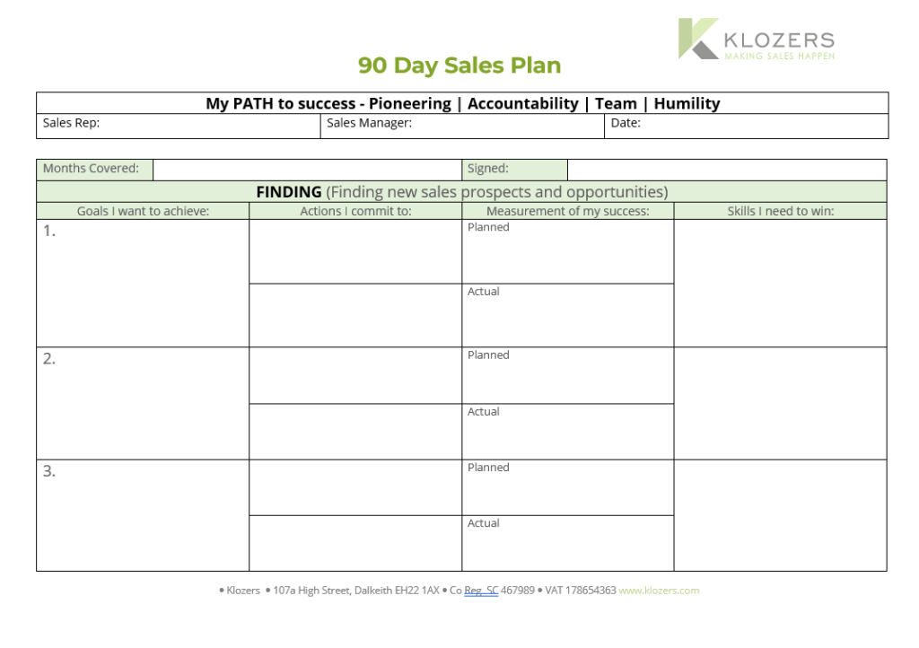 free 90 day sales planning template