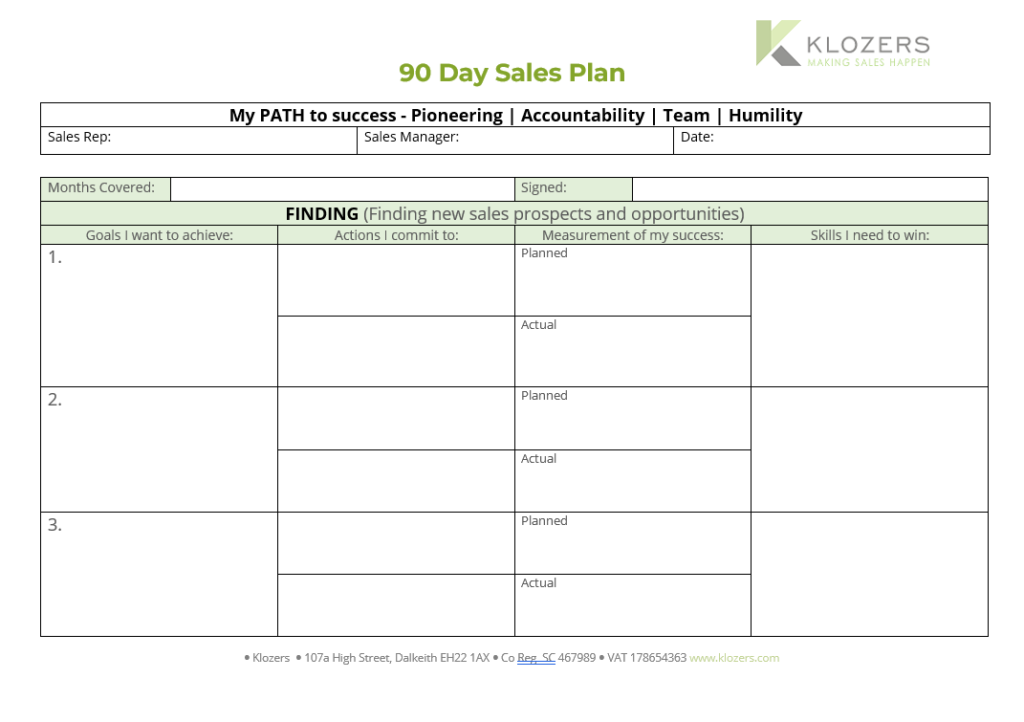 90 Day Sales Plan | Free Download - Klozers